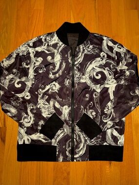 Versace Black White Hibiscus Reversible Bomber Jacket 🔥